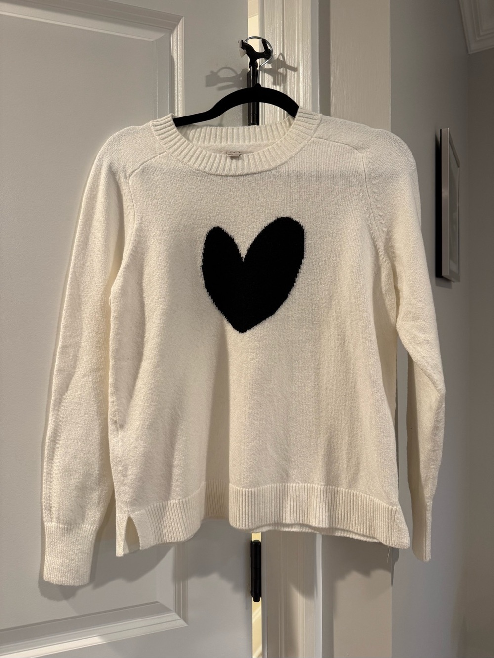 LOFT White Crewneck Sweater with Black Heart